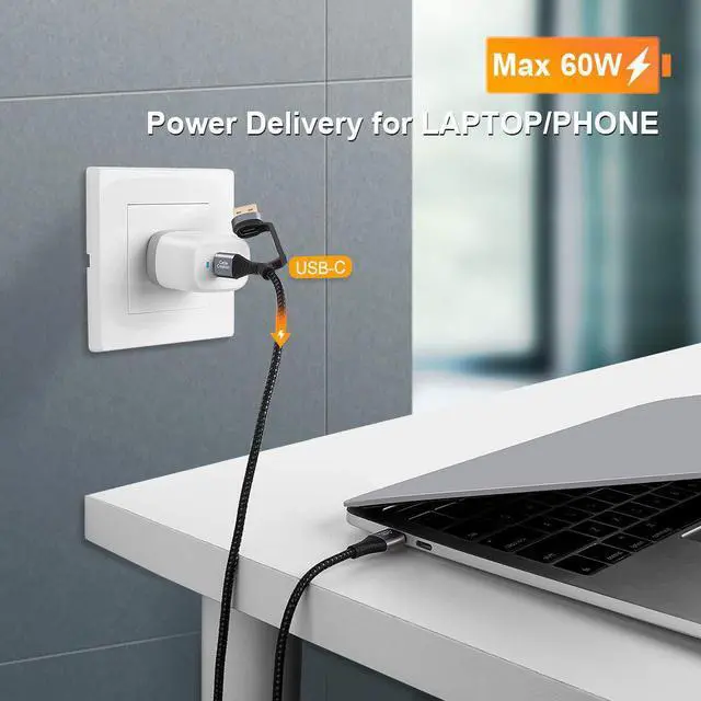 Alt view image 4 of 7 - CableCreation 2 in 1 USB C Cable 2m Braided USB2.0 C to C Cable 60W USB-A/C to C 3A Fast Charging Cable Data 480Mbps for MacBook iPad Mini iPad Pro Z Flip S21 S20 and Other USB C Devices Black 6.6FT