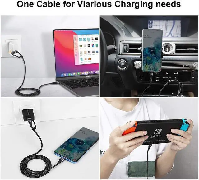 Alt view image 6 of 7 - CableCreation 2 in 1 USB C Cable 4FT Braided USB2.0 C to C Cable 60W USB-A/C to C 3A Fast Charging Cable Data 480Mbps for MacBook iPad Mini iPad Pro Z Flip S21 S20 and Other USB C Devices Black 1.2m
