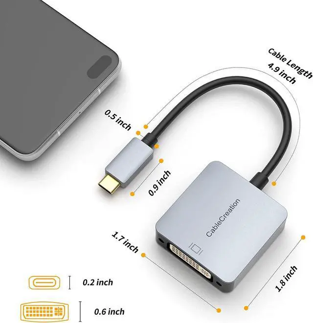 Alt view image 7 of 7 - USB C to DVI Adapter 1080P, CableCreation USB Type C to DVI Cable Adapter, Compatible with MacBook Pro 2020 2019, iPad Pro 2020/ 2018, Surface Book 2, XPS 15 13, Galaxy S20 S10