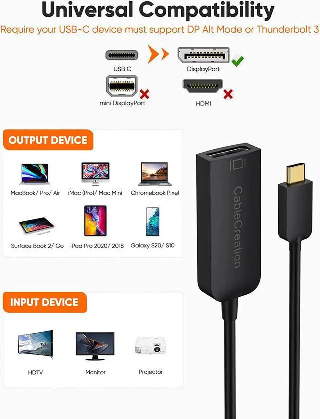 Alt view image 2 of 7 - USB C to DP Adapter 4K@60Hz, CableCreation USB C to DisplayPort Adapter, Compatible with Oculus Rift S, MacBook Pro 2020, Mac Mini, ChromeBook Pixel, iPad Pro, Galaxy S20/S10, Black