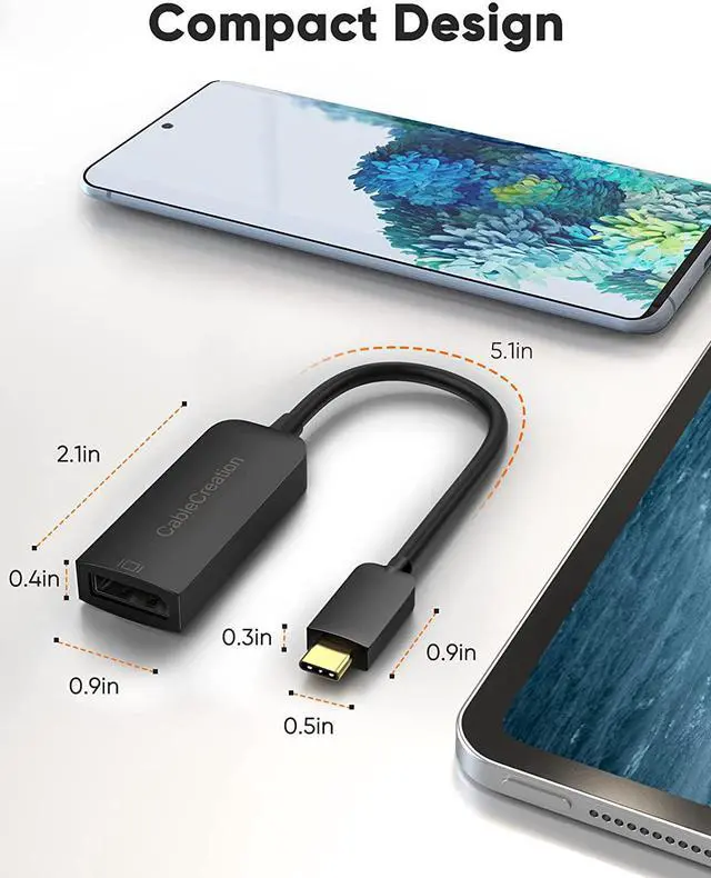 Alt view image 7 of 7 - USB C to DP Adapter 4K@60Hz, CableCreation USB C to DisplayPort Adapter, Compatible with Oculus Rift S, MacBook Pro 2020, Mac Mini, ChromeBook Pixel, iPad Pro, Galaxy S20/S10, Black
