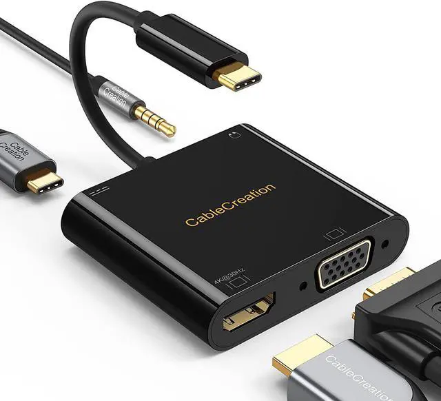 Main image of 4 in 1 USB C Hub, CableCreation USB C to HDMI VGA Adapter with 3.5mm Audio & USB C PD Charging Port, Compatible with MacBook Pro 2020, iPad Pro 2020, Galaxy S20 S10, Surface Book 2, XPS 13