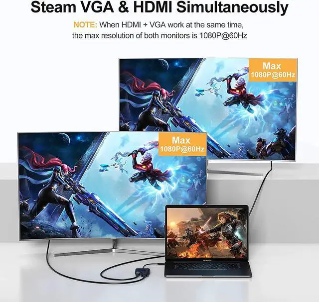 Alt view image 5 of 7 - 4 in 1 USB C Hub, CableCreation USB C to HDMI VGA Adapter with 3.5mm Audio & USB C PD Charging Port, Compatible with MacBook Pro 2020, iPad Pro 2020, Galaxy S20 S10, Surface Book 2, XPS 13