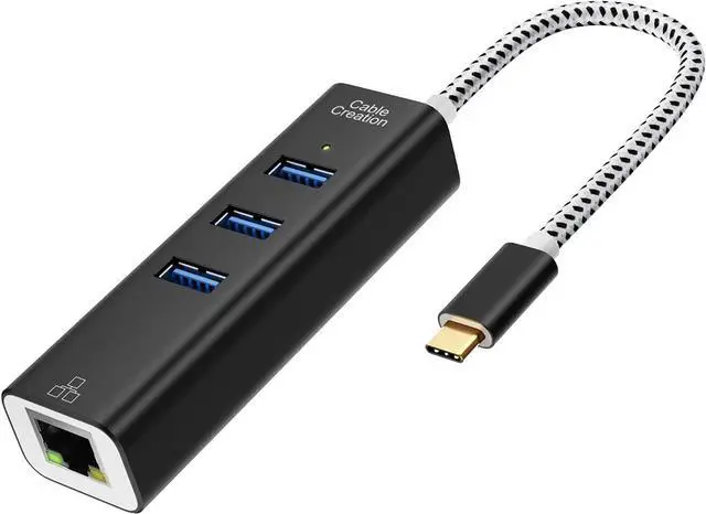 Main image of CableCreation USB C to Ethernet Adapter, USB-C Hub with RJ45 Gigabit Port 1000 Mbps, 3 USB 3.0 Ports, Compatible with MacBook Pro/Air, iPad Pro, Surface Book 2, XPS, Galaxy S10 S9, Slim Aluminum Case