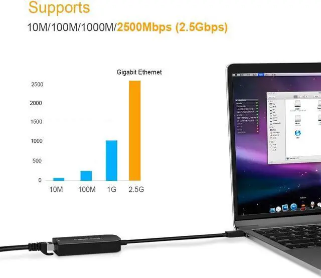 Alt view image 3 of 5 - CableCreation USB C 3.1 to RJ45 2.5 Gigabit LAN Ethernet Cable Adapter, Compatible with MacBook, Chromebook, Windows 10, 8, Mac OS, Black