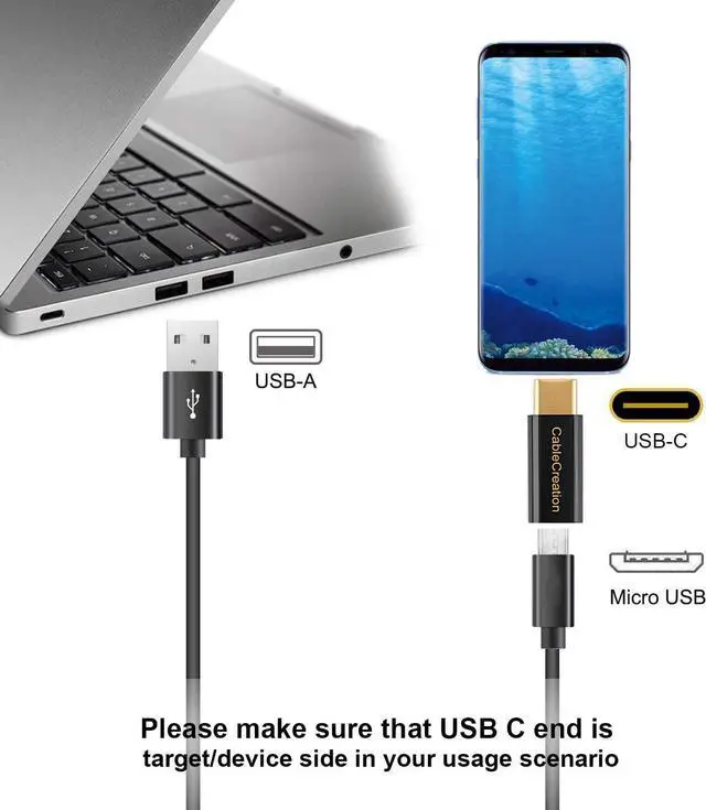 Alt view image 6 of 6 - USB C to Micro USB Adapter[5-Pack], CableCreation USB Type C Adapter Micro USB to USB-C with 56K Resistor, Compatible Galaxy S9/S9+, Mate 10 Pro, MacBook, Moto Z etc. Black