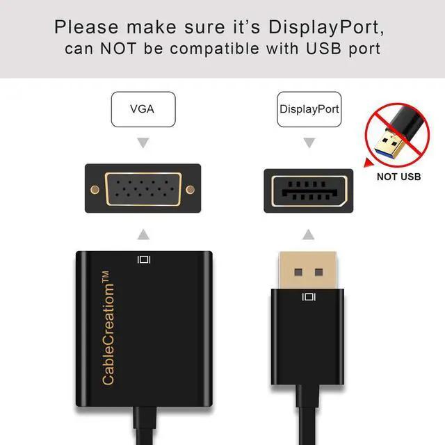 Alt view image 2 of 7 - CableCreation DisplayPort to VGA Adapter, Gold Plated DP to VGA Male to Female Adapter, Compatible with Computer, Desktop, Laptop, PC, Monitor, Projector, HDTV, Black