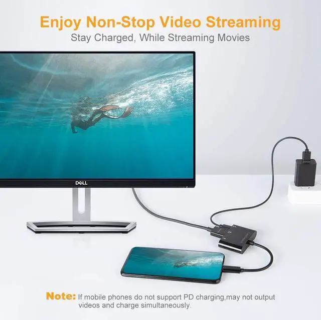 Alt view image 3 of 7 - USB C to 4K HDMI Hub, CableCreation 3-in-1 USB-C Hub with HDMI, USB 3.0 and 60W PD Charging [Thunderbolt 3 Compatible] for MacBook Pro 2017/2018/2019, Dell XPS 13/15, Galaxy Note 10, Surface Book 2