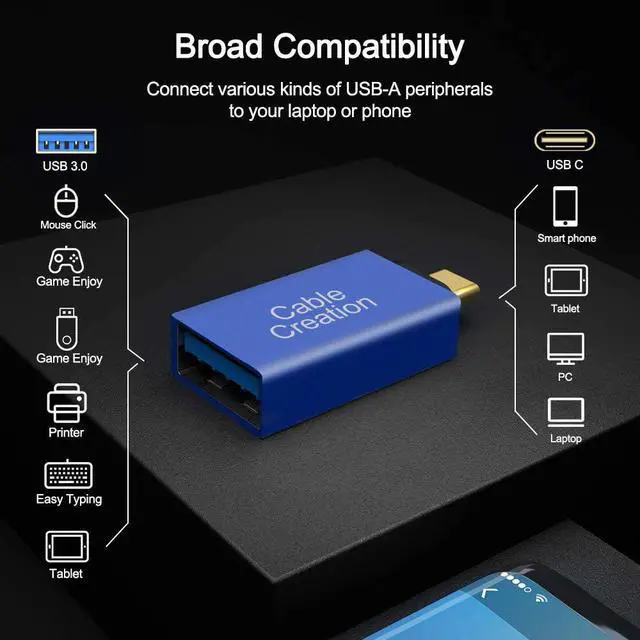Alt view image 5 of 5 - USB-C to USB 3.0 Adapter[3-PACK], CableCreation USB Type C (Male) to USB A (Female),Support OTG Function,USB 3.1 for Apple Macbook/Pro, ChromeBook Pixel, Nexus 5X/6P and More, Sapphire Aluminum