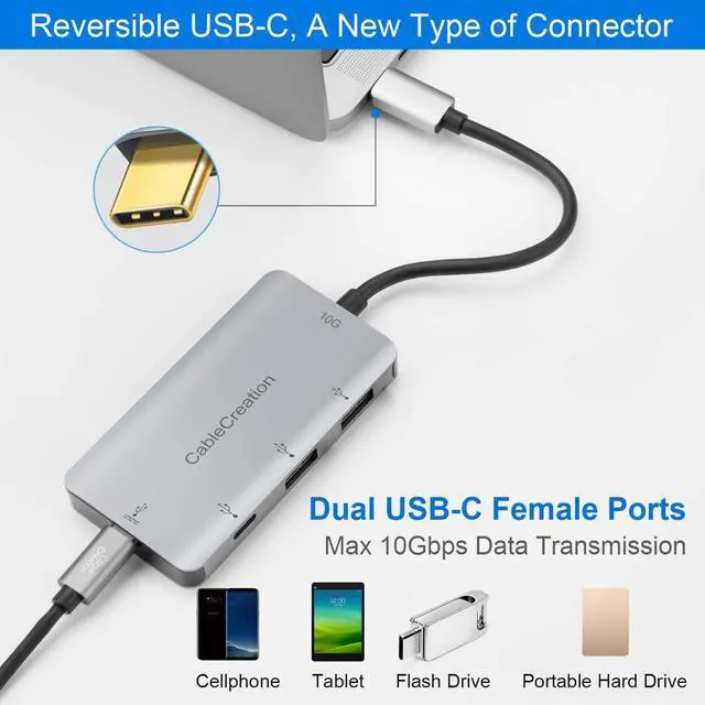 Alt view image 4 of 6 - USB C Hub, CableCreation 4-in-1 USB-C Hub with USB 3.0 Ports, USB C 3.1 Port, up to 100W Charging Adapter Compatible for MacBook, MacBook Pro/Air, ChromeBook, XPS and More, Aluminum Thunderbolt 3 Hub