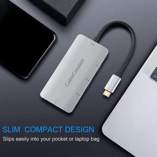 Alt view image 5 of 6 - USB C Hub, CableCreation 4-in-1 USB-C Hub with USB 3.0 Ports, USB C 3.1 Port, up to 100W Charging Adapter Compatible for MacBook, MacBook Pro/Air, ChromeBook, XPS and More, Aluminum Thunderbolt 3 Hub