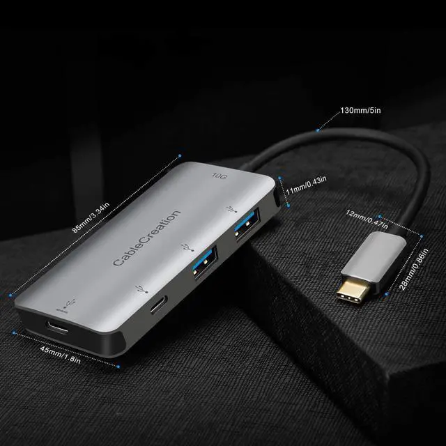 Alt view image 6 of 6 - USB C Hub, CableCreation 4-in-1 USB-C Hub with USB 3.0 Ports, USB C 3.1 Port, up to 100W Charging Adapter Compatible for MacBook, MacBook Pro/Air, ChromeBook, XPS and More, Aluminum Thunderbolt 3 Hub