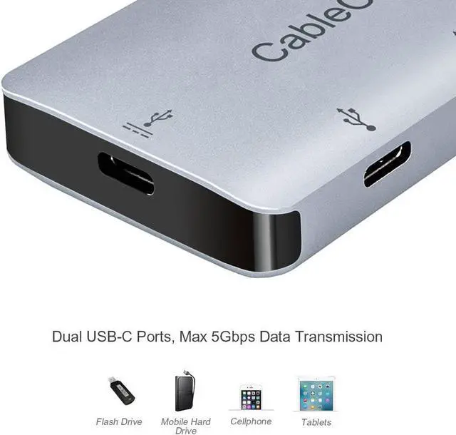 Alt view image 4 of 6 - USB C Hub,CableCreation Type C Multiport Adpater (Thunderbolt 3 Compatible), USB-C to 2 USB 3.0 + 2 USB C Female Charger Adapter, Compatible with MacBook Pro 2017, Surface Book 2 and More, Space Grey