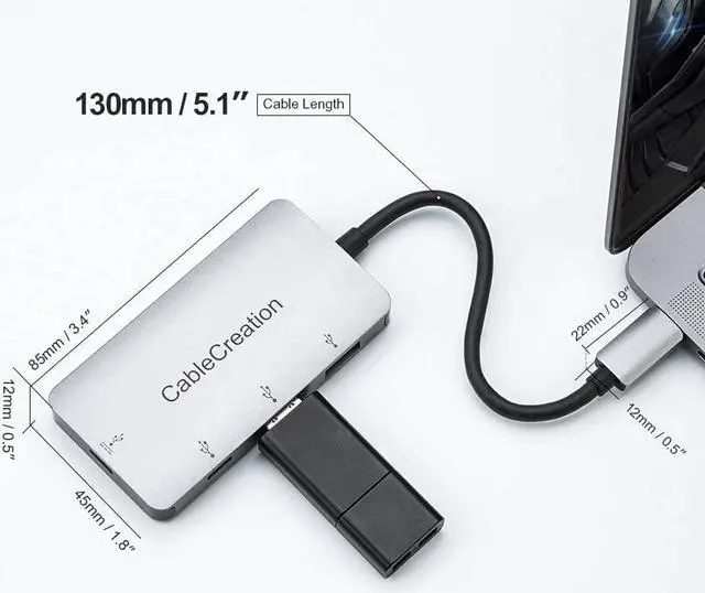 Alt view image 6 of 6 - USB C Hub,CableCreation Type C Multiport Adpater (Thunderbolt 3 Compatible), USB-C to 2 USB 3.0 + 2 USB C Female Charger Adapter, Compatible with MacBook Pro 2017, Surface Book 2 and More, Space Grey