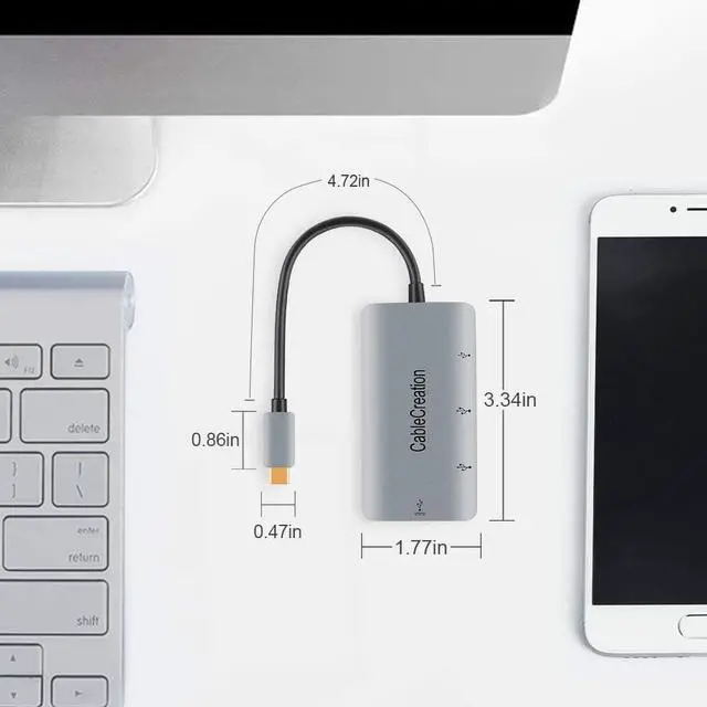 Alt view image 7 of 7 - CableCreation USB C Data hub, USB Type C to 3 USB 3.0 Aluminum Adapter with PD Charging, Compatible with MacBook Pro 2019,iPad Pro 2018, Chromebook Pixel, XPS 13/15, Yoga 910, Galaxy S10 /S10+