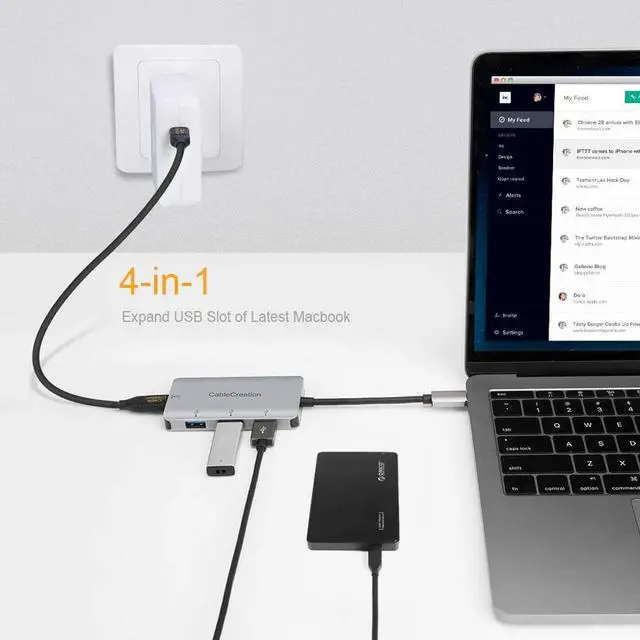 Alt view image 2 of 7 - CableCreation USB C Data hub, USB Type C to 3 USB 3.0 Aluminum Adapter with PD Charging, Compatible with MacBook Pro 2019,iPad Pro 2018, Chromebook Pixel, XPS 13/15, Yoga 910, Galaxy S10 /S10+