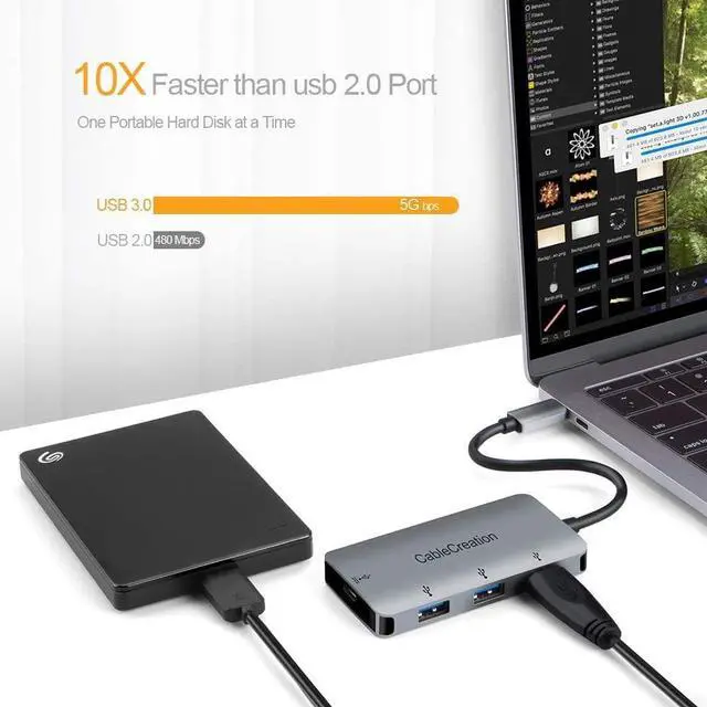 Alt view image 3 of 7 - CableCreation USB C Data hub, USB Type C to 3 USB 3.0 Aluminum Adapter with PD Charging, Compatible with MacBook Pro 2019,iPad Pro 2018, Chromebook Pixel, XPS 13/15, Yoga 910, Galaxy S10 /S10+