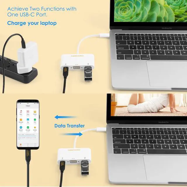 Alt view image 3 of 7 - USB C to VGA Hub, CableCreation 3 in 1 Type C(Thunderbolt 3) to VGA, USB 3.0, USB C PD Converter, Compatible with MacBook Pro 2019, iPad Pro 2019, Surface Go, XPS, Galaxy S20, Hard Drive