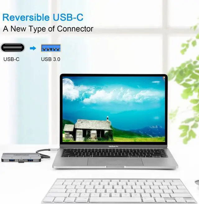 Alt view image 4 of 6 - CableCreation USB Type C to 4 USB 3.0 Port Hub Adapter (Compatible Thunderbolt 3),Compatible with MacBook Pro, MacBook Air 2018,Chromebook Pixel, XPS 13/15,Yoga 910/920,Galaxy S9/S8,Space Grey