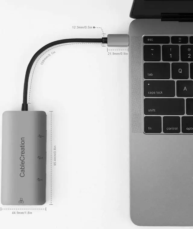 Alt view image 7 of 7 - USB C Hub, CableCreation Type C to 3 USB 3.0 Ports, Ethernet Adapter, Compatible with MacBook Pro 2018/2017, MacBook 2018/2017, iMac, Surface Go, Yoga 920, USB Flash Drives and More, Aluminum