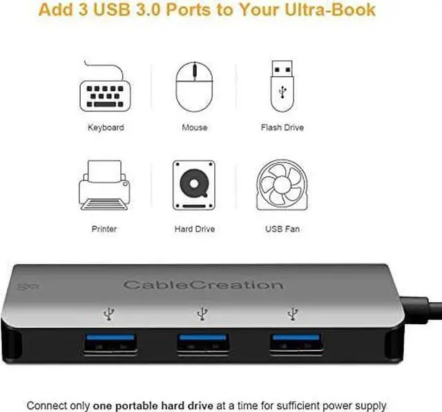 Alt view image 3 of 7 - USB C Hub, CableCreation Type C to 3 USB 3.0 Ports, Ethernet Adapter, Compatible with MacBook Pro 2018/2017, MacBook 2018/2017, iMac, Surface Go, Yoga 920, USB Flash Drives and More, Aluminum