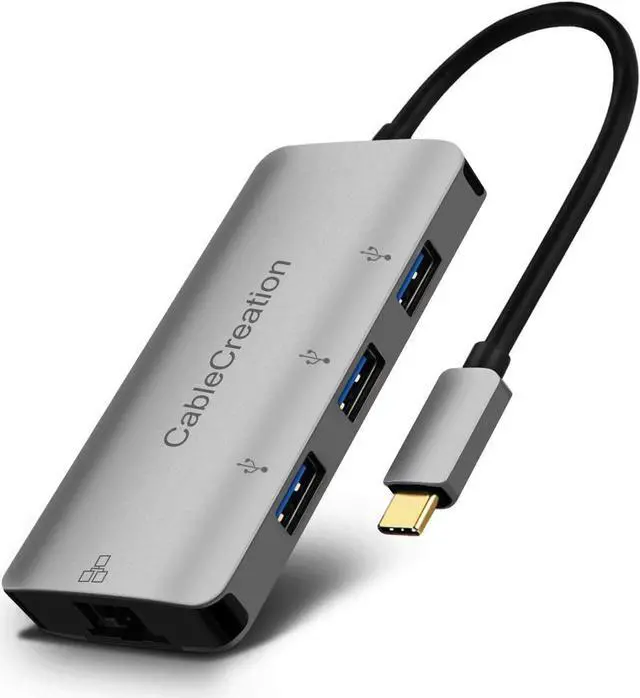 Main image of USB C Hub, CableCreation Type C to 3 USB 3.0 Ports, Ethernet Adapter, Compatible with MacBook Pro 2018/2017, MacBook 2018/2017, iMac, Surface Go, Yoga 920, USB Flash Drives and More, Aluminum