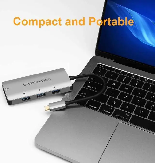 Alt view image 6 of 7 - USB C Hub, CableCreation Type C to 3 USB 3.0 Ports, Ethernet Adapter, Compatible with MacBook Pro 2018/2017, MacBook 2018/2017, iMac, Surface Go, Yoga 920, USB Flash Drives and More, Aluminum