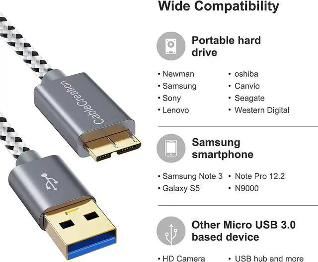 Alt view image 3 of 7 - CableCreation Short USB C Hard Drive Cable 1FT Bundle with USB to Micro USB 3.0 Cable 1FT
