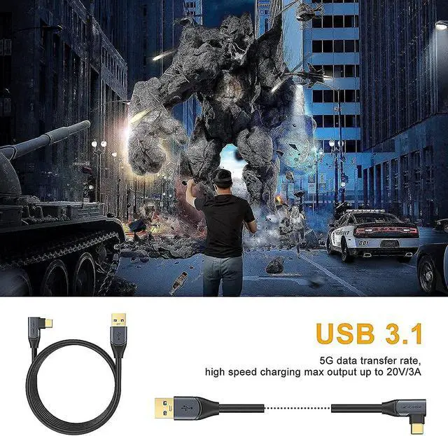 Alt view image 4 of 7 - Bundle - 2 Items: 16.4 FT Right Angled USB to USB C Cable Compatible Oculus Quest/Quest 2 VR, CableCreation 8K 48Gbps Ultra High Speed HDMI Cable 6.6ft