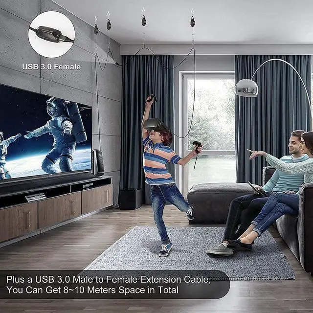 Alt view image 5 of 7 - Bundle - 2 Items: 16.4 FT Right Angled USB to USB C Cable Compatible Oculus Quest/Quest 2 VR, CableCreation 8K 48Gbps Ultra High Speed HDMI Cable 6.6ft