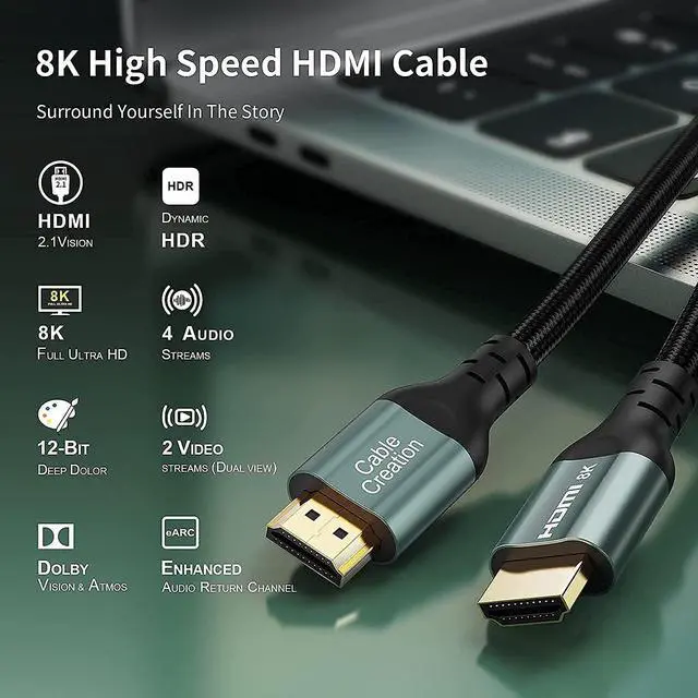 Alt view image 6 of 7 - Bundle - 2 Items:16.4 FT Right Angled USB to USB C Cable Compatible Oculus Quest/Quest 2 VR, CableCreation 8K 48Gbps Ultra High Speed HDMI Cable 10ft