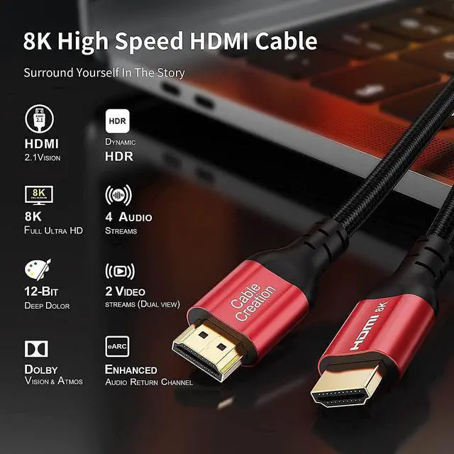 Alt view image 7 of 7 - Bundle - 2 Items: 16.4 FT Right Angled USB to USB C Cable Compatible Oculus Quest/Quest 2 VR, CableCreation 8K 48Gbps Ultra High Speed HDMI Cable 6.6ft
