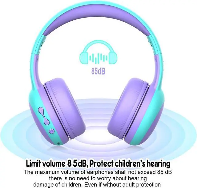 Alt view image 3 of 7 - gorsun Kids Bluetooth Headphones, Portable Wireless Headset for Kids, Bluetooth 5.3, Over-Ear Cat Ear Toddler Headphones with Microphone, 85dB Volume Limited, AUX Cord,40 Hours Playtime(Purple)