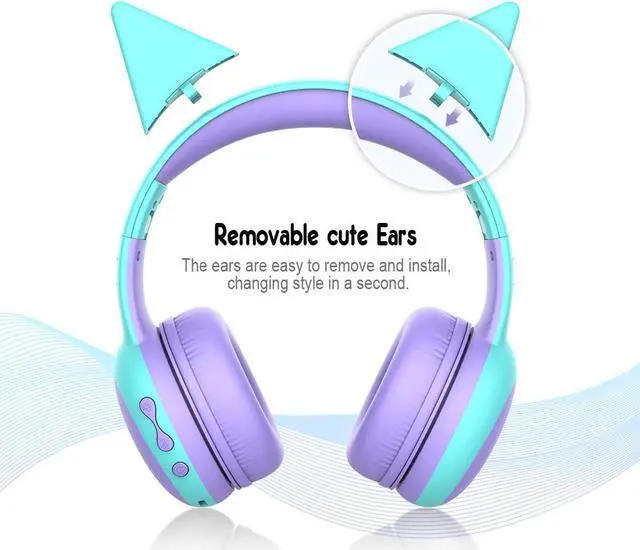 Alt view image 2 of 7 - gorsun Kids Bluetooth Headphones, Portable Wireless Headset for Kids, Bluetooth 5.3, Over-Ear Cat Ear Toddler Headphones with Microphone, 85dB Volume Limited, AUX Cord,40 Hours Playtime(Purple)