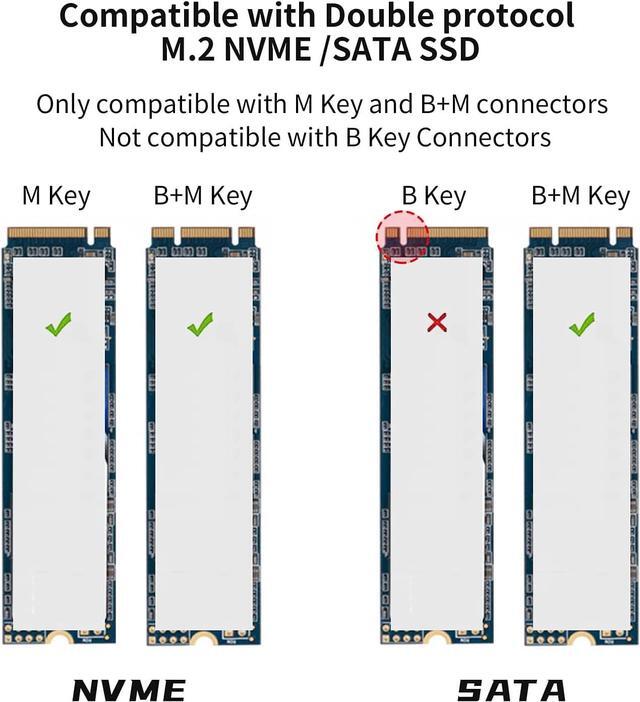 Alt view image 3 of 6 - Aluminum M.2 NVME SATA SSD Enclosure Adapter USB 3.2 Gen 2 (10 Gbps) to NVME PCI-E SATA M-Key/(B+M) Key Solid State Drive External Enclosure Support UASP Trim for NVME/SATA SSDs 2242/2260/2280