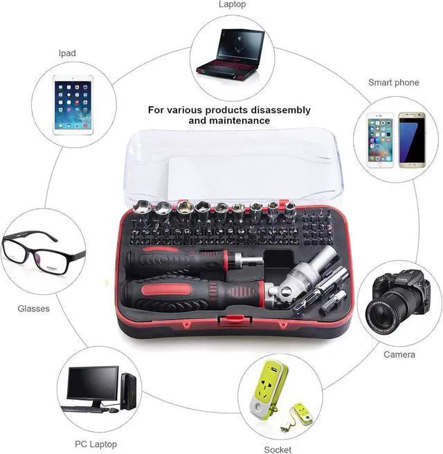 Alt view image 5 of 7 - JENABOM 61 in 1 Ratcheting Screwdriver Set, Magnetic Screwdriver Bit Set with Rotatable Ratchet Handles, Sockets & Bits, Household Repair Tool Kits for Computers, Electronic Devices, Furniture