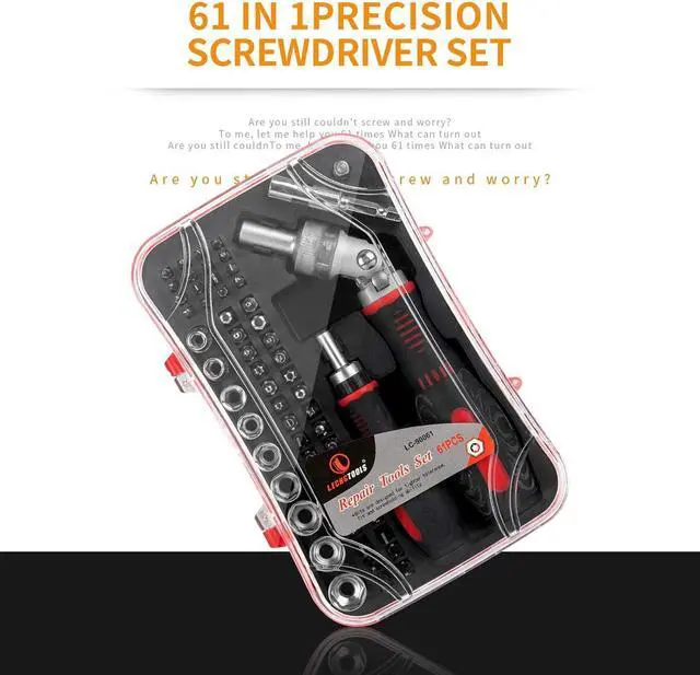 Alt view image 7 of 7 - JENABOM 61 in 1 Ratcheting Screwdriver Set, Magnetic Screwdriver Bit Set with Rotatable Ratchet Handles, Sockets & Bits, Household Repair Tool Kits for Computers, Electronic Devices, Furniture
