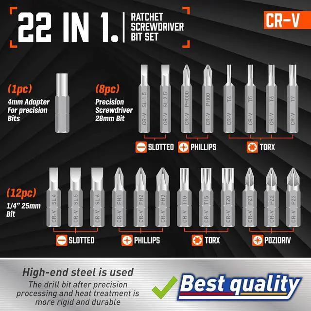 Alt view image 3 of 6 - 22 IN 1 Ratchet Screwdriver Set Precision Multi-bit Ratchet Screw Drivers Slotted/Philips/Pozi/Torx