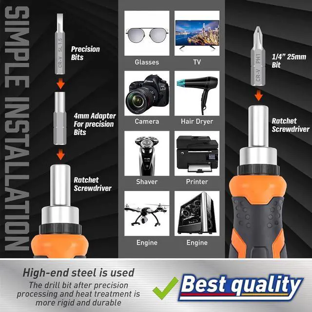 Alt view image 4 of 6 - 22 IN 1 Ratchet Screwdriver Set Precision Multi-bit Ratchet Screw Drivers Slotted/Philips/Pozi/Torx