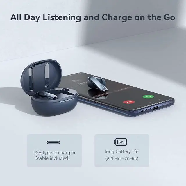 Alt view image 5 of 6 - Bluetooth Earbuds, Haylou W1 Wireless Earbuds Bluetooth 5.2 Earbuds in-Ear Headphones-AAC HD Stereo Sound Earphones with 4 Mics, CVC 8.0, ENC, Noise Cancelling Headphones, Bluetooth Headphones, Blue