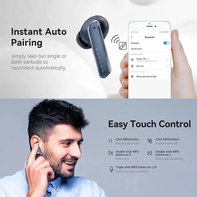 Alt view image 3 of 6 - Bluetooth Earbuds, Haylou W1 Wireless Earbuds Bluetooth 5.2 Earbuds in-Ear Headphones-AAC HD Stereo Sound Earphones with 4 Mics, CVC 8.0, ENC, Noise Cancelling Headphones, Bluetooth Headphones, Blue