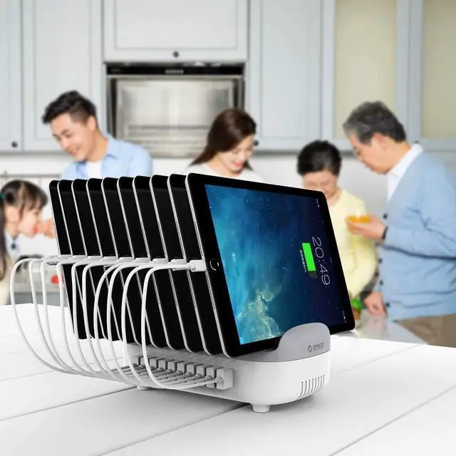 Alt view image 7 of 7 - 120W Charging Station for Multiple Devices - 10 USB Smart Ports - Auto Temperature Control System - Charger Organizer Docking Station for Cell Phones, Tablets and Others (Cables not Included)