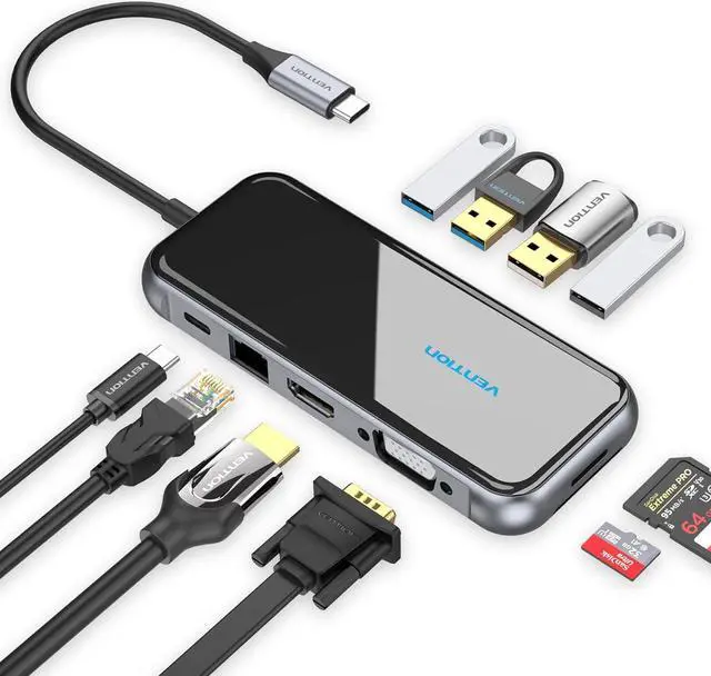 Main image of VENTION USB C Docking Station Dual Monitor - 10 in 1 USB C Hub Multiport Adapter with 4K HDMI VGA 100W PD 4 USB Ports Gigabit Ethernet SD/TF Card Reader for MacBook Pro Air Dell XPS HP