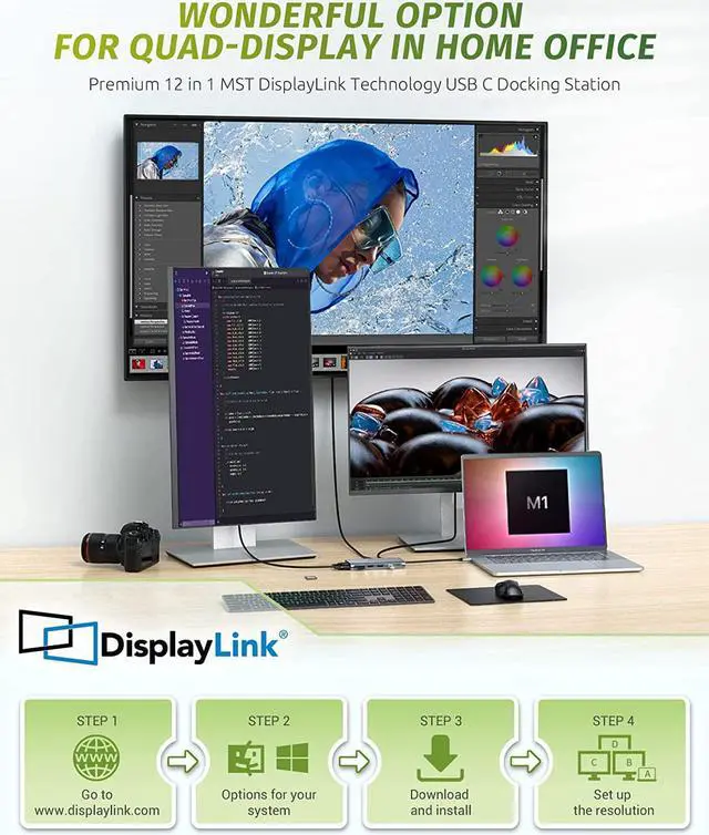Alt view image 2 of 7 - UtechSmart 12 in 1 Triple Monitor USB C Docking Station, Compatible with macOS & Windows - HDMI, VGA, PD3.0, Ethernet, SD/TF Card Reader, 10 USB Ports