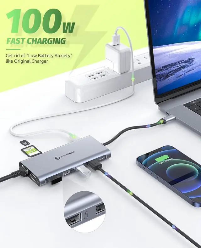 Alt view image 7 of 7 - UtechSmart 12 in 1 Triple Monitor USB C Docking Station, Compatible with macOS & Windows - HDMI, VGA, PD3.0, Ethernet, SD/TF Card Reader, 10 USB Ports
