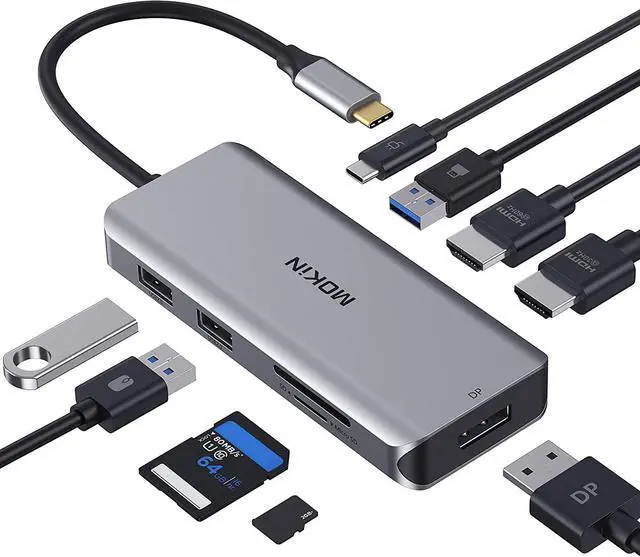 Main image of Docking Station USB C Adapter Dual HDMI 9 in 1 Triple Display Multiport Adapter Dongle with 2 HDMI 4K DisplayPort 3 USB 100W PD SD/TF Card Reader for MacBook Pro Air Type C Laptops