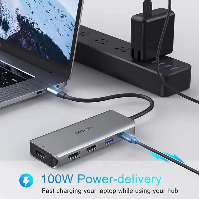 Alt view image 5 of 6 - Docking Station USB C Adapter Dual HDMI 9 in 1 Triple Display Multiport Adapter Dongle with 2 HDMI 4K DisplayPort 3 USB 100W PD SD/TF Card Reader for MacBook Pro Air Type C Laptops