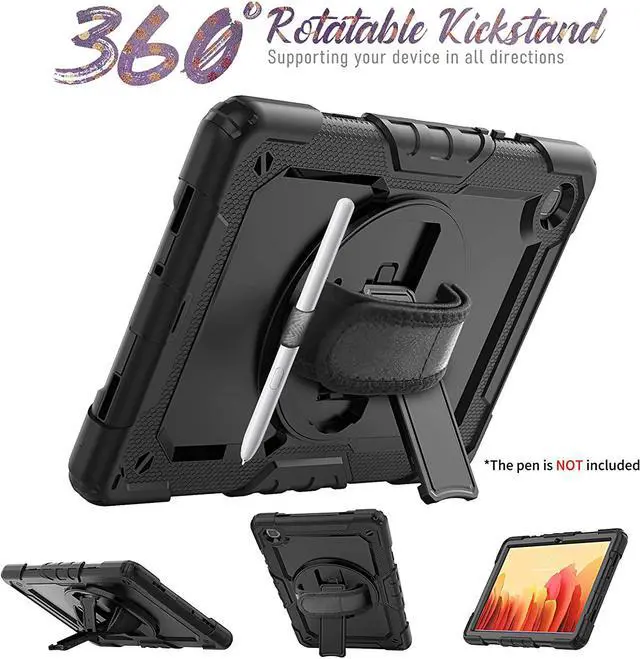Alt view image 4 of 7 - Galaxy Tab A7 Case, 10.4 Inch Shockproof Tab A7 Case with S Pen Holder/Rotating Kickstand/Handle/Shoulder Strap/Screen Protector for Samsung Galaxy Tab A7, Tab A7 10.4" (Black)