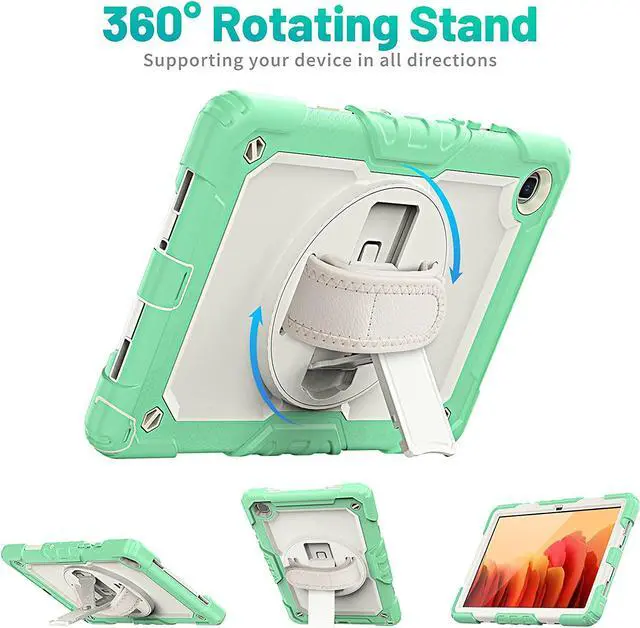 Alt view image 3 of 7 - Galaxy Tab A7 Case, 10.4 Inch Heavy Duty Tab A7 Case with S Pen Holder/Rotating Kickstand/Handle/Shoulder Strap/Screen Protector for Samsung Galaxy Tab A7, Gift for Xmas - Milky & Light Green