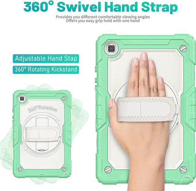 Alt view image 4 of 7 - Galaxy Tab A7 Case, 10.4 Inch Heavy Duty Tab A7 Case with S Pen Holder/Rotating Kickstand/Handle/Shoulder Strap/Screen Protector for Samsung Galaxy Tab A7, Gift for Xmas - Milky & Light Green